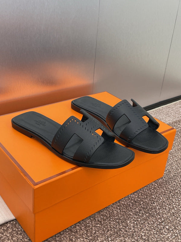 HM 25 Oran Sandal Black Perforate Epsom Leather