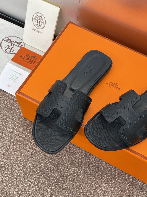 HM 25 Oran Sandal Black Perforate Epsom Leather