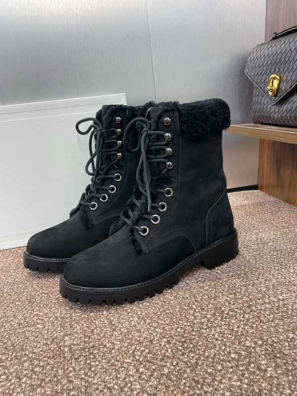 CELINE Ankle Boots Black Suede Lambswool 433387