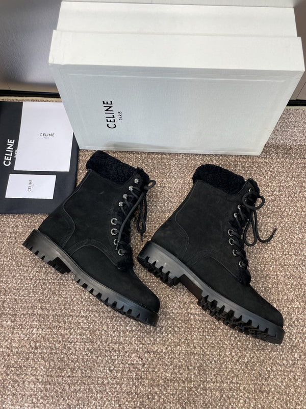 CELINE Ankle Boots Black Suede Lambswool 433387