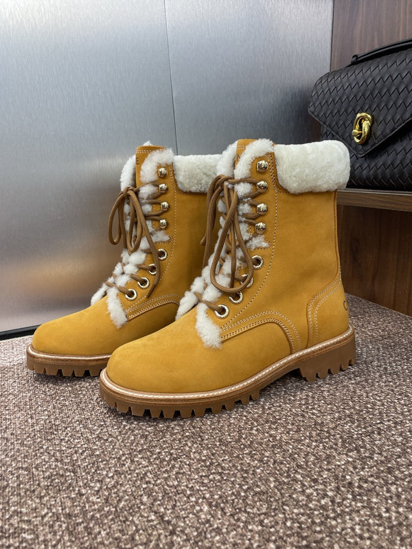 CELINE Ankle Boots Yellow White Suede Lambswool 433388