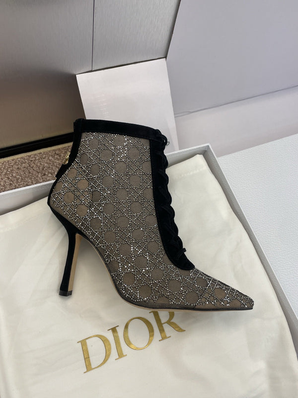 Dior 2025 Capture Heeled Ankle Boot Black Beige Mesh Sheepskin 508531