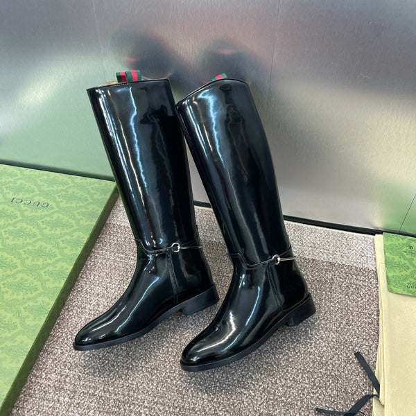 GG Women's Boot With Slim Horsebit 2.5cm Black Shiny leather 508913