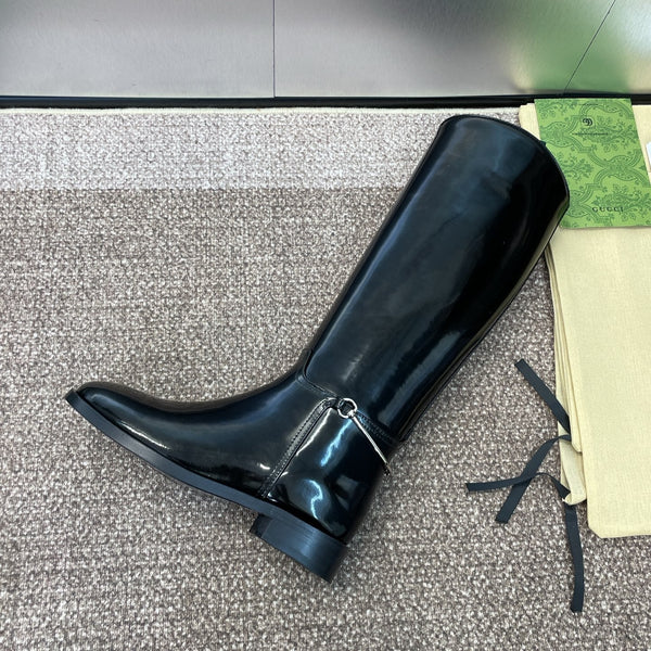 GG Women's Boot With Slim Horsebit 2.5cm Black Shiny leather 508913