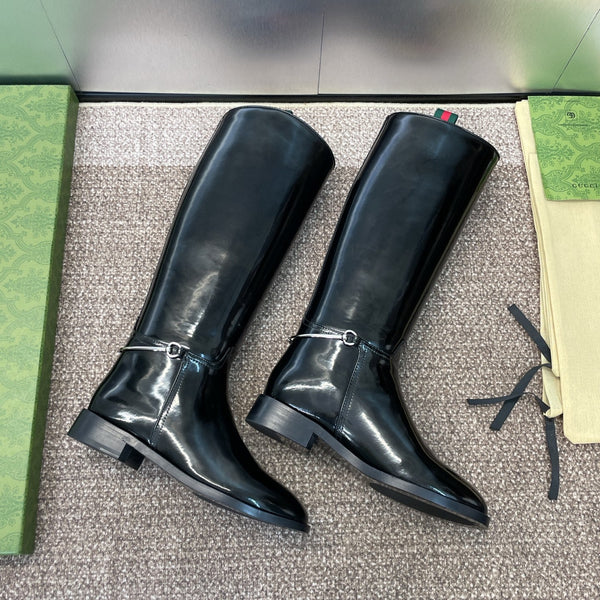 GG Women's Boot With Slim Horsebit 2.5cm Black Shiny leather 508913