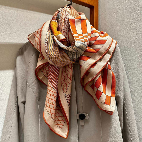 Grand Theatre Nouveau Scarf 140 CM In Orange Colorful Silk 385352