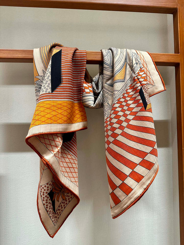 Grand Theatre Nouveau Scarf 140 CM In Orange Colorful Silk 385352