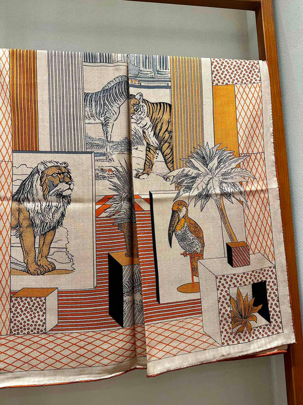 Grand Theatre Nouveau Scarf 140 CM In Orange Colorful Silk 385352