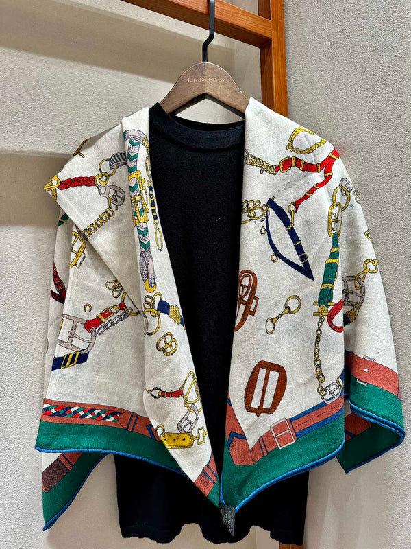 Chevaux Dechaines Shawl 135 CM IN Green Colorful Cashmere Silk 373684