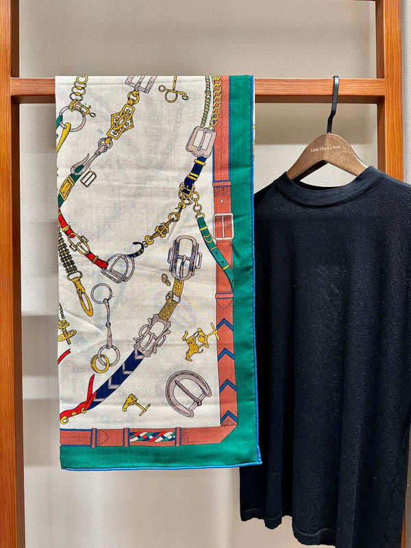 Chevaux Dechaines Shawl 135 CM IN Green Colorful Cashmere Silk 373684