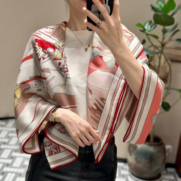 Locomotion Shawl 140 CM In Red Colorful Cashmere And Silk 384145