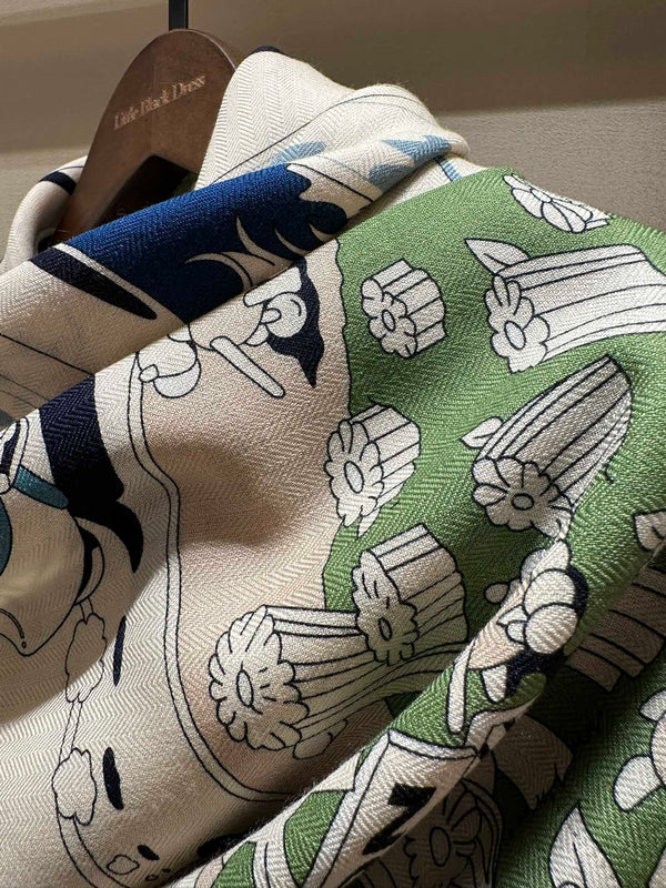 Locomotion Shawl 140 CM In Dark Blue Colorful Cashmere And Silk 384146