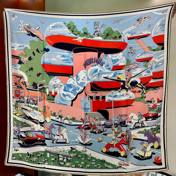 Locomotion Shawl 140 CM In Light Blue Colorful Cashmere And Silk 384147