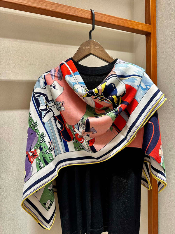 Locomotion Shawl 140 CM In Light Blue Colorful Cashmere And Silk 384147