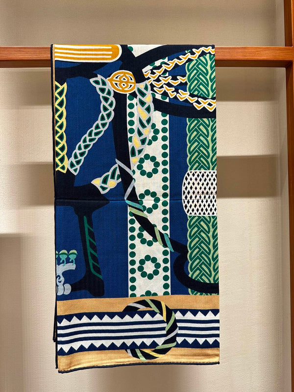 Square Scarf 140 CM Green Mix Blue Colorful Silk