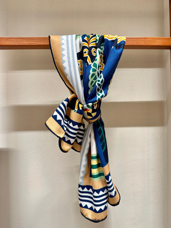 Square Scarf 140 CM Green Mix Blue Colorful Silk