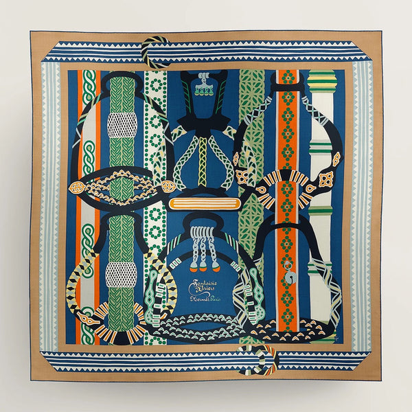 Square Scarf 140 CM Green Mix Blue Colorful Silk