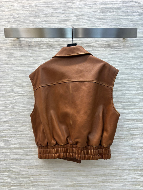 Miu Miu 25 Leather Vest Jacket Brown Lambskin