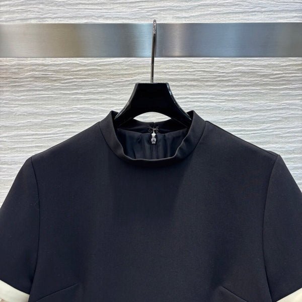 Prada 25 Patchwork Short-sleeved Dress Black mix Beige Cotton