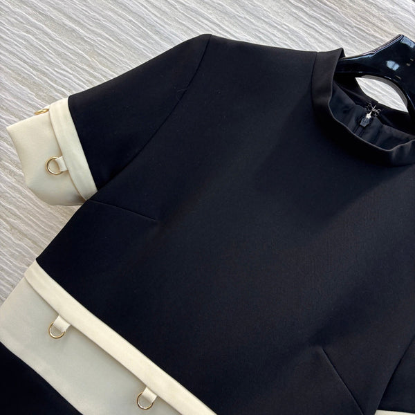 Prada 25 Patchwork Short-sleeved Dress Black mix Beige Cotton