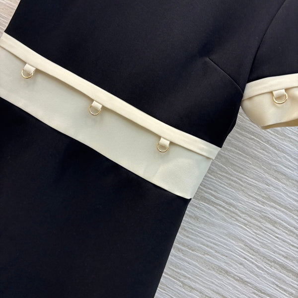 Prada 25 Patchwork Short-sleeved Dress Black mix Beige Cotton