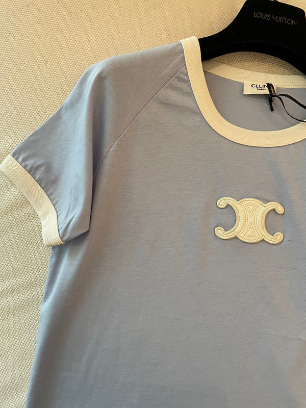 Celine T-shirt Light Blue mix White Cotton
