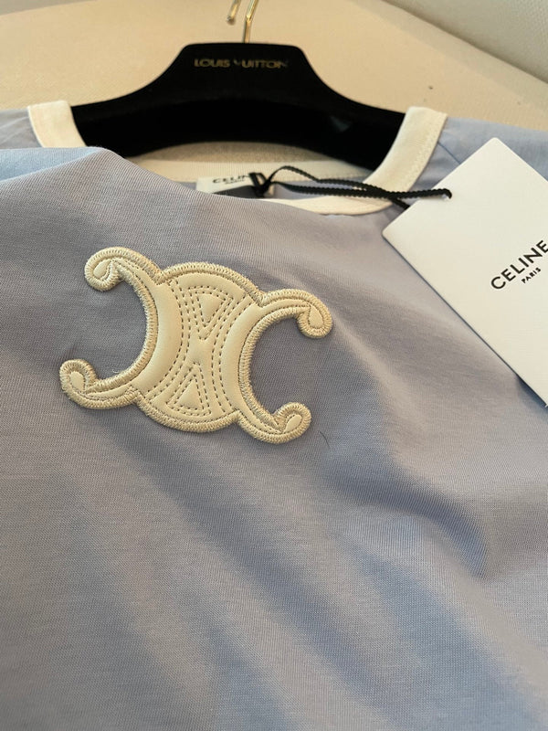 Celine T-shirt Light Blue mix White Cotton