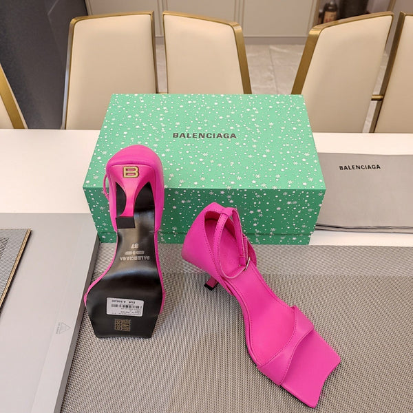 OPEN-TOE CURVED HIGH HEEL SANDALS IN DEEP PINK SMOOTH CALFSKIN