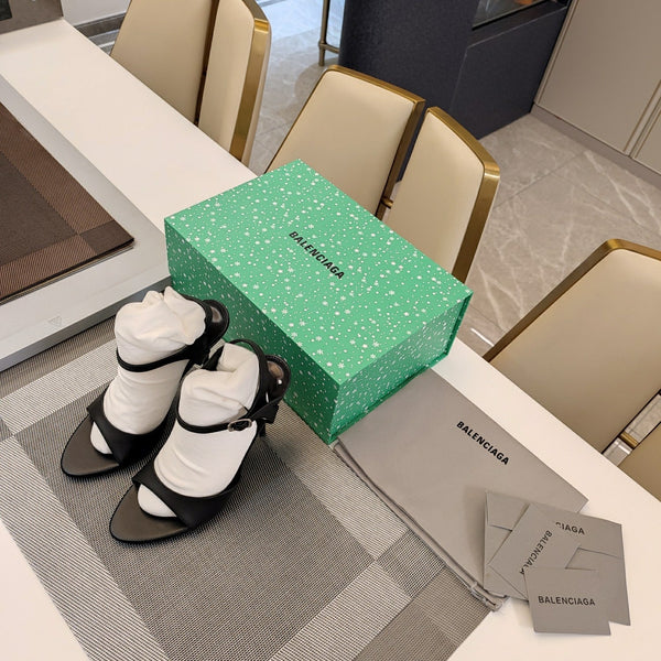 OPEN TOE STRAPPY HIGH HEEL IN BLACK CALFSKIN