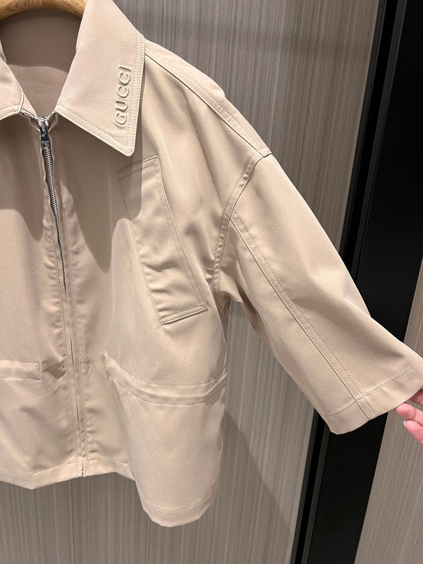 Gucci Short-sleeved Jacket Top Beige Polyester Fiber