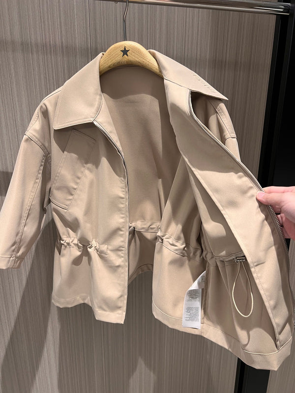 Gucci Short-sleeved Jacket Top Beige Polyester Fiber
