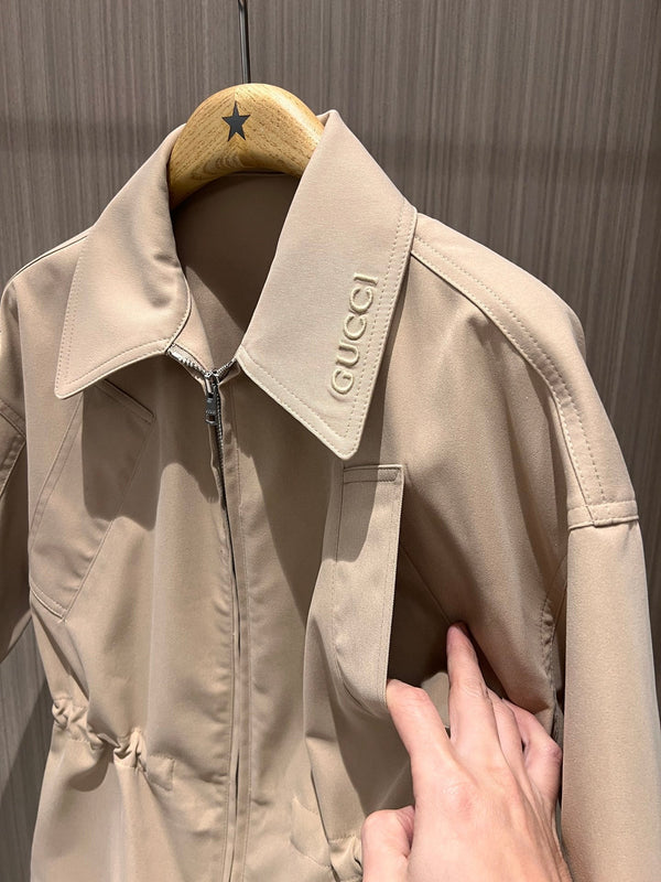 Gucci Short-sleeved Jacket Top Beige Polyester Fiber