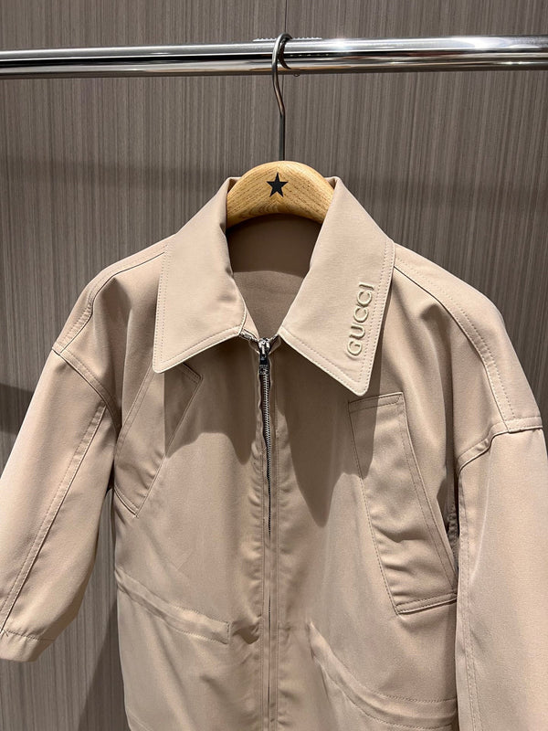 Gucci Short-sleeved Jacket Top Beige Polyester Fiber