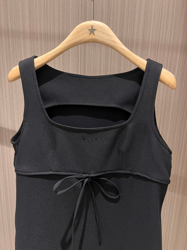 Gucci Vest Dress With Lace-up Bowknot Black Polyester Fiber
