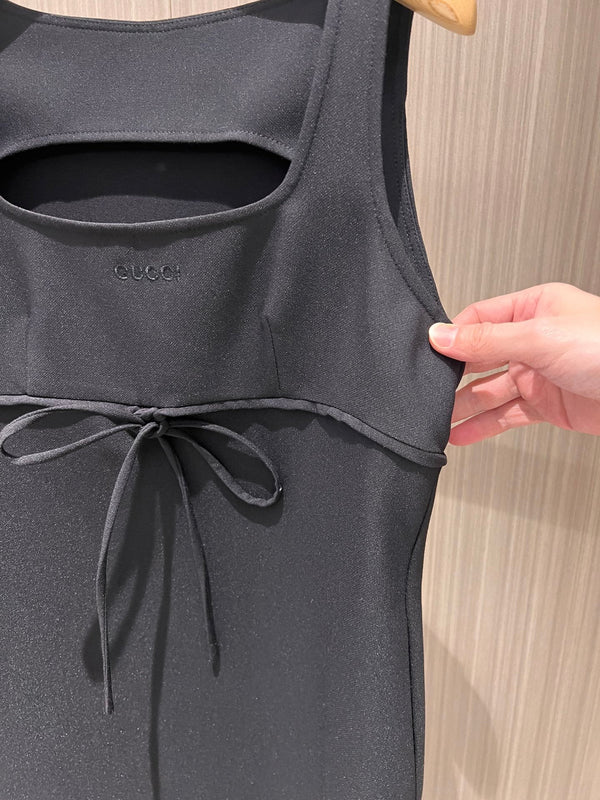 Gucci Vest Dress With Lace-up Bowknot Black Polyester Fiber