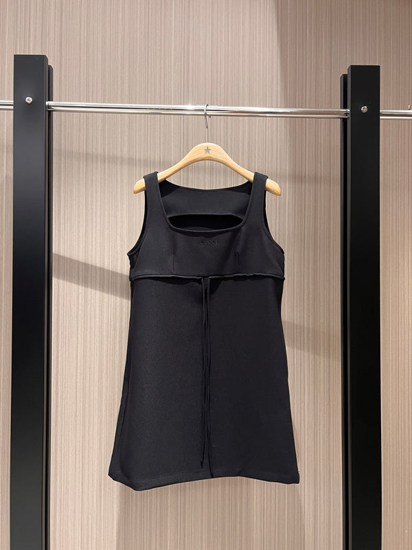 Gucci Vest Dress With Lace-up Bowknot Black Polyester Fiber