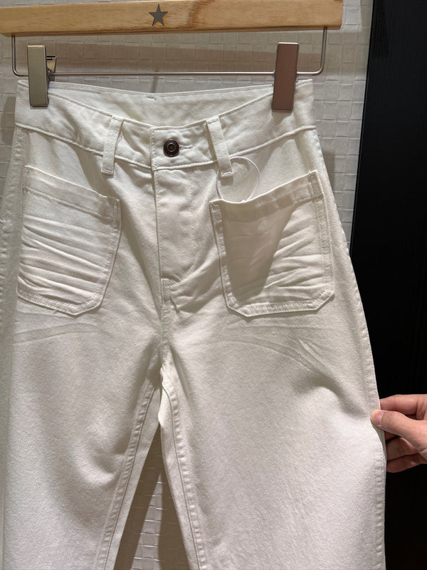 Pantaloni dritti a gamba larga CD in cotone bianco
