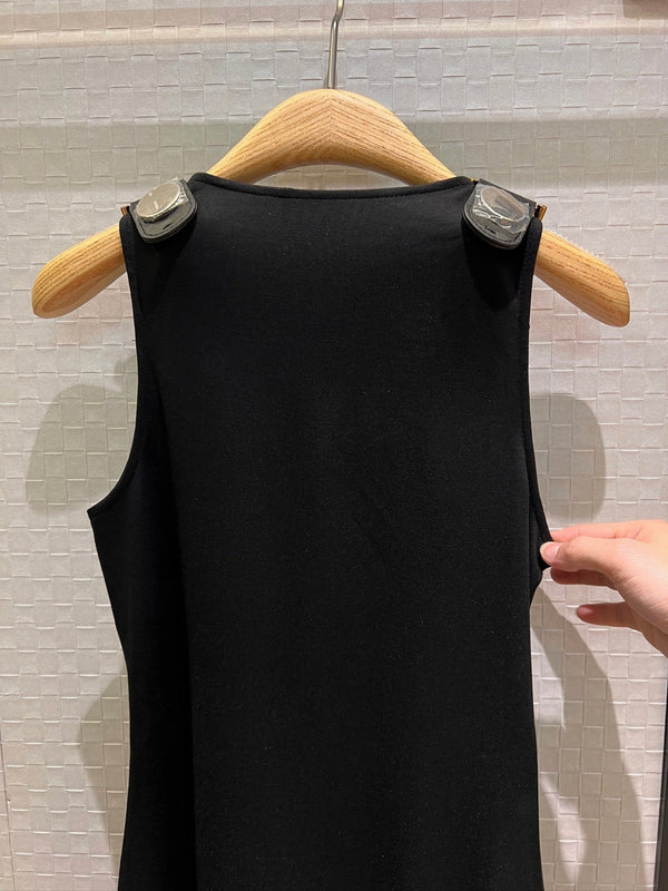 LV Double-Head Zipper Design Slits Dress Black Cotton