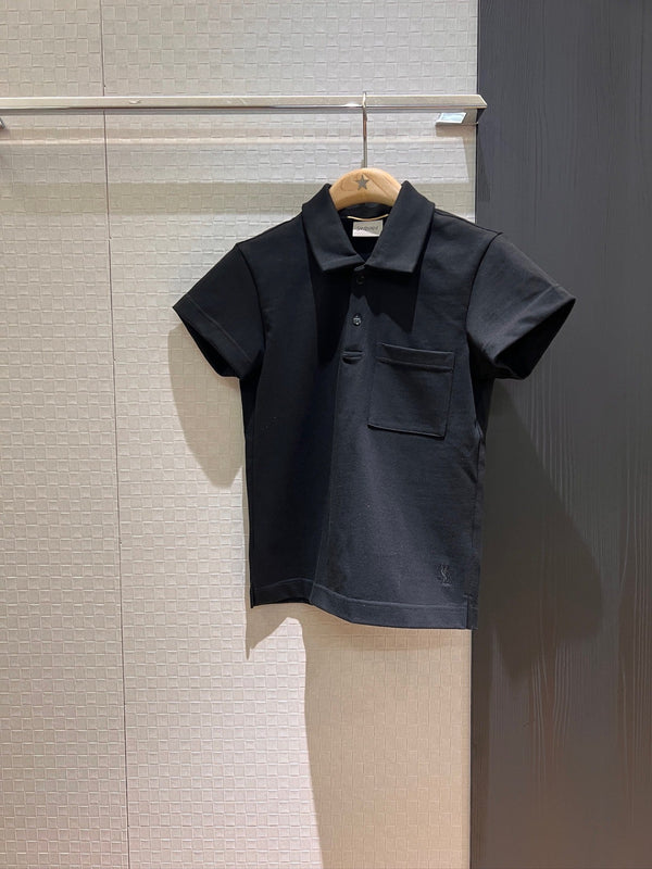 YSL 2025 Polo Collar T-shirt Black and Gray Cotton