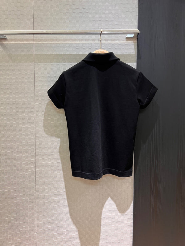 YSL 2025 Polo Collar T-shirt Black and Gray Cotton