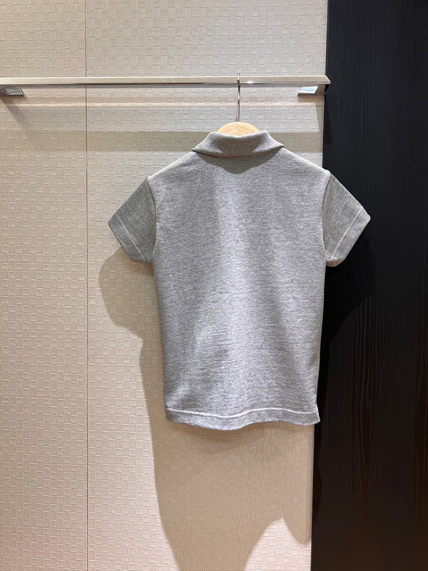 YSL 2025 Polo Collar T-shirt Black and Gray Cotton