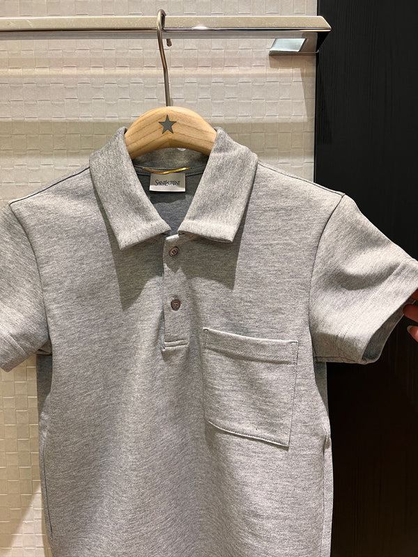 YSL 2025 Polo Collar T-shirt Black and Gray Cotton