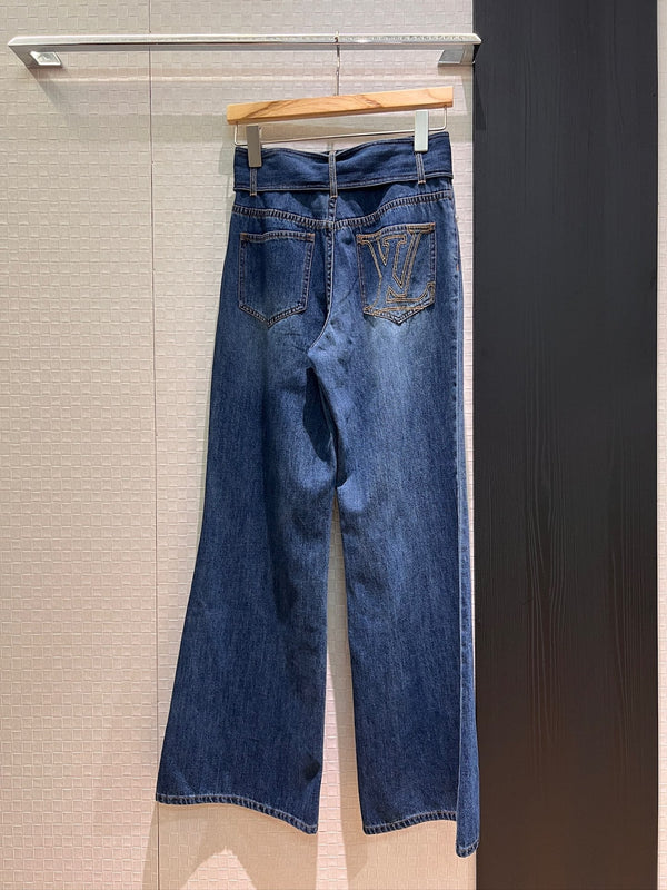 LV Large Belt Decorated Jeans Blue Cotton