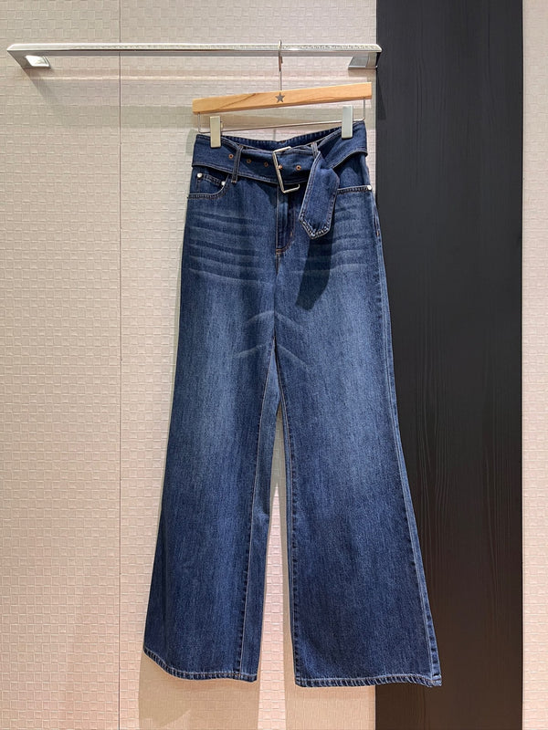 LV Large Belt Decorated Jeans Blue Cotton