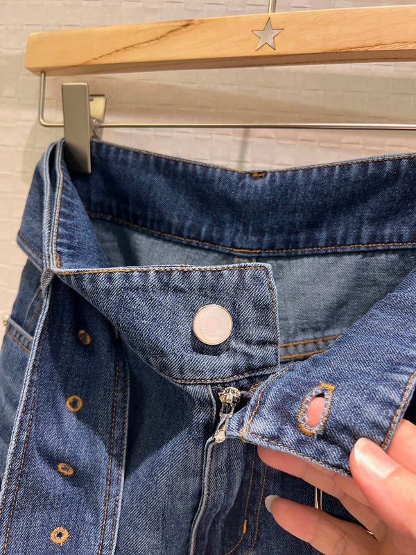 LV Large Belt Decorated Jeans Blue Cotton