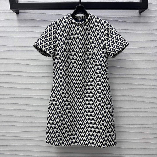 Valentino Black White Short Dress In Toute La V Jacquard