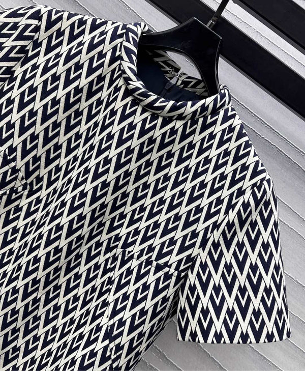 Valentino Black White Short Dress In Toute La V Jacquard