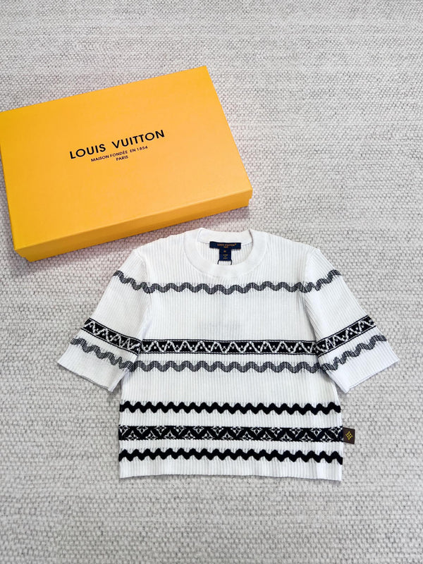 LV 25 Pattern T-shirt White Black Cotton