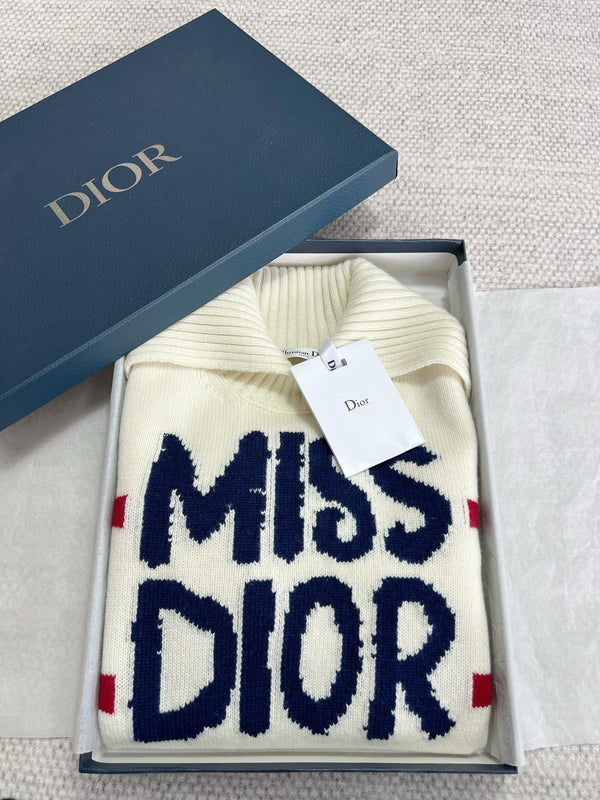 CD Turtleneck Sweater White Blue Red Wool Cashmere