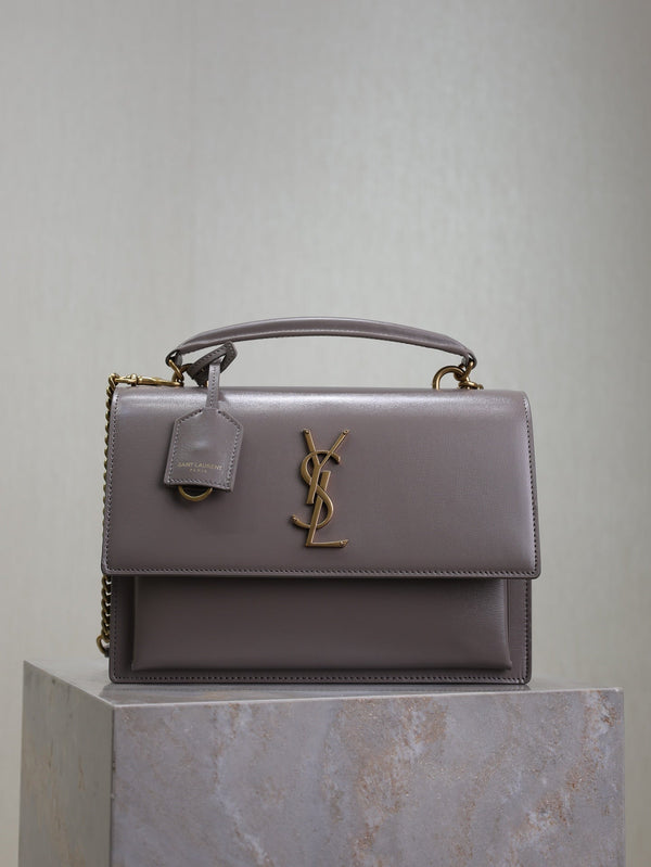YSL Sunset Handbags 25cm Grey Cowhide